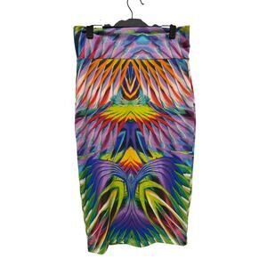 NWT Bebe Midi Pencil Skirt Abstract Bold Color Tropical Birds of Paradise Medium